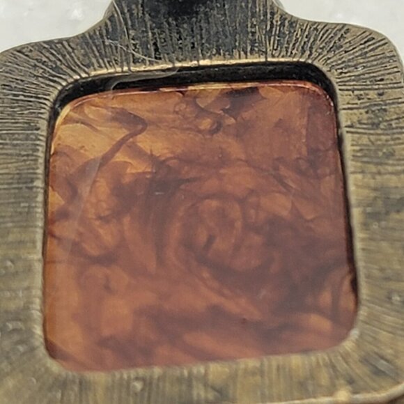 Vintage Brass Crystal  Amber Rectangle Drop Earrings 1.25 in Leverback Pierced - Picture 5 of 8